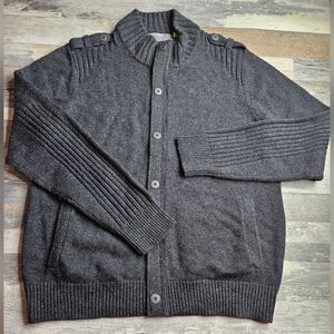 Roberr Graham Wool Sweater Dark Grey Large Tailored Fit Zip Front